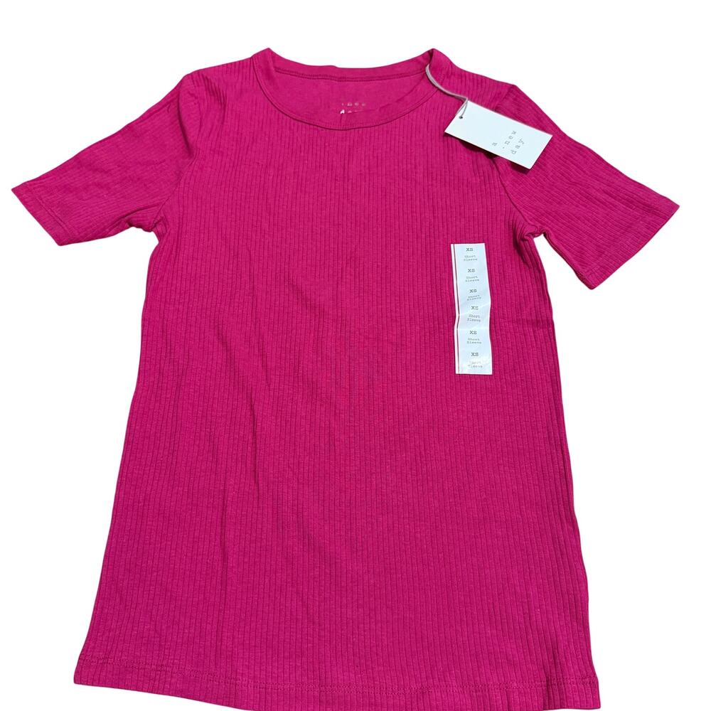 A New Day Women's Pink Short Sleeve Ribbed T-Shirt - Size XS - NWT